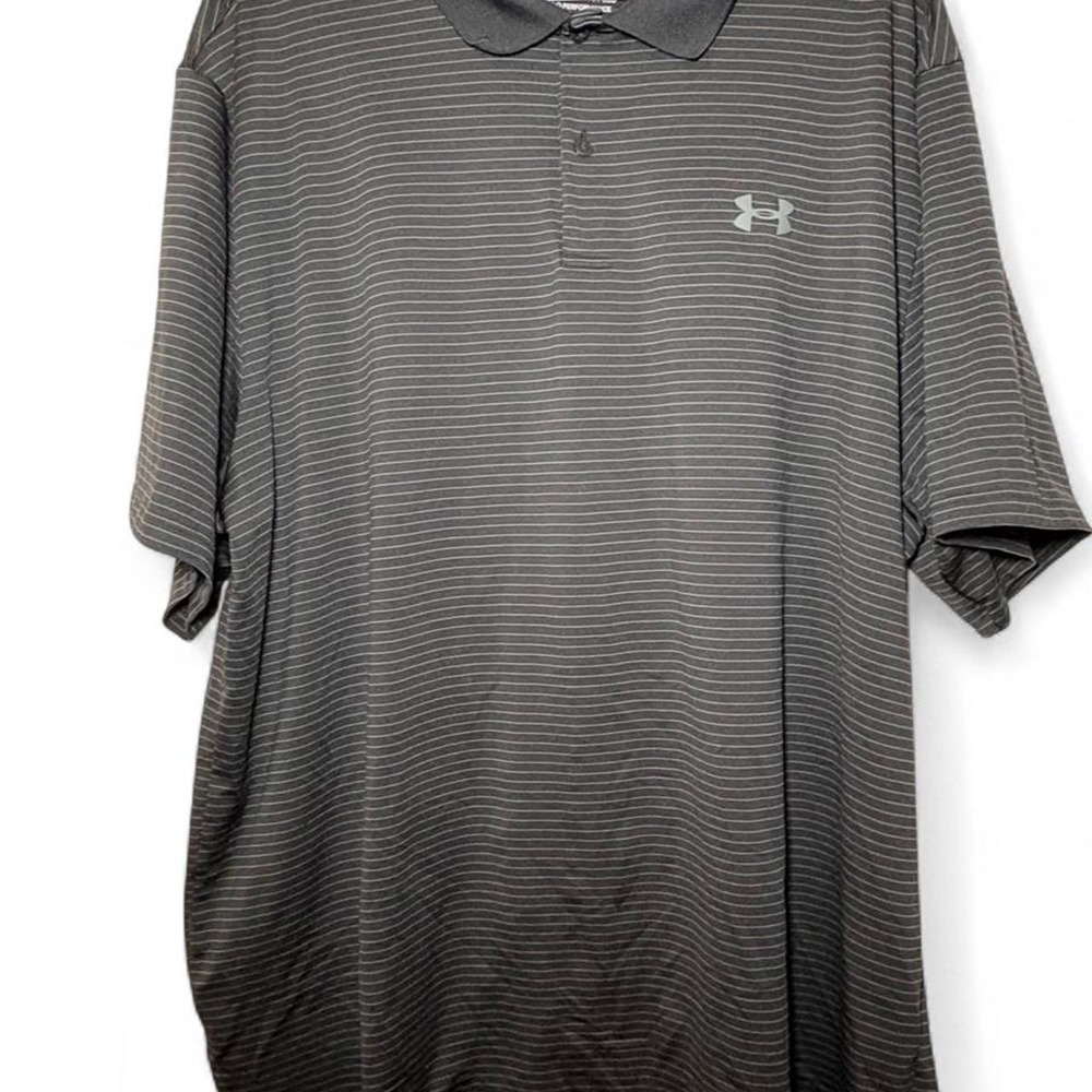 Under Armour Performance Polo Shirt Men's 3XL Gray with Thin Horizontal Stripes